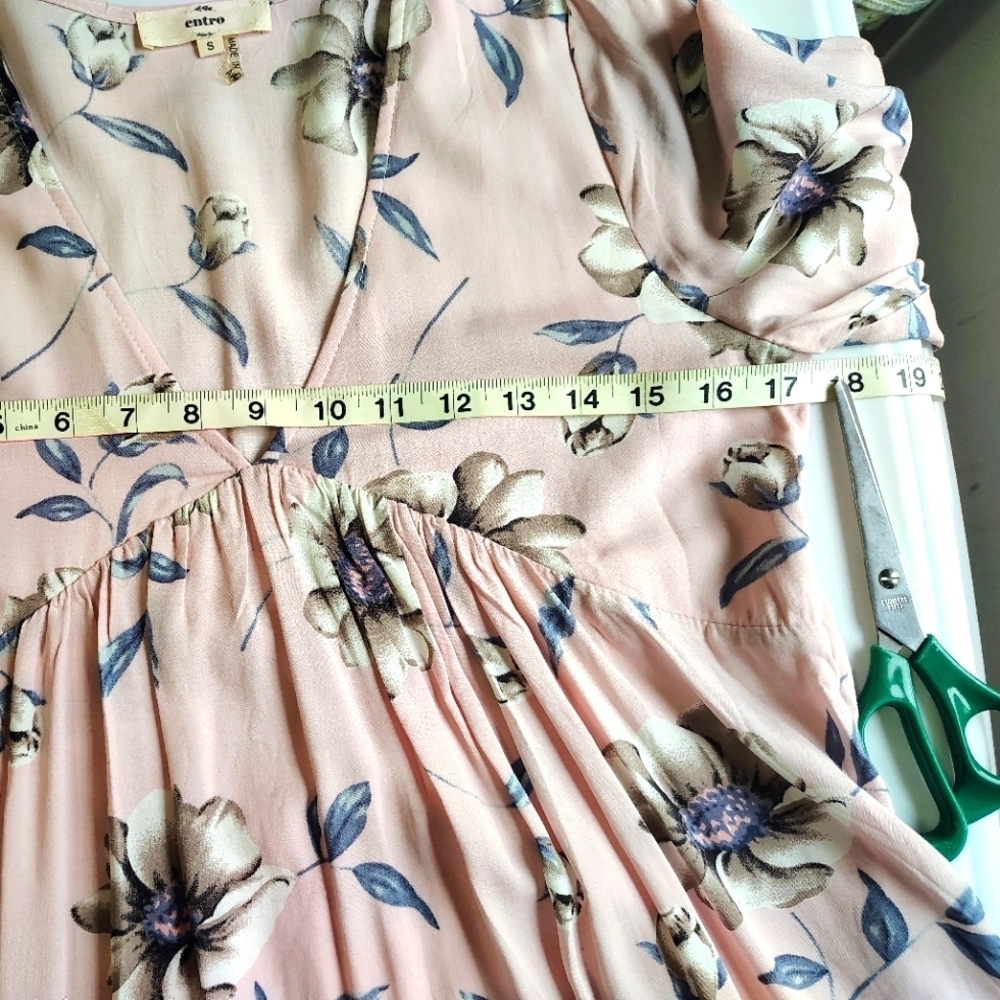 Entro floral Tunic Sundress Ruffles V-neck Rayon Pink oversized S. - Picture 8 of 16